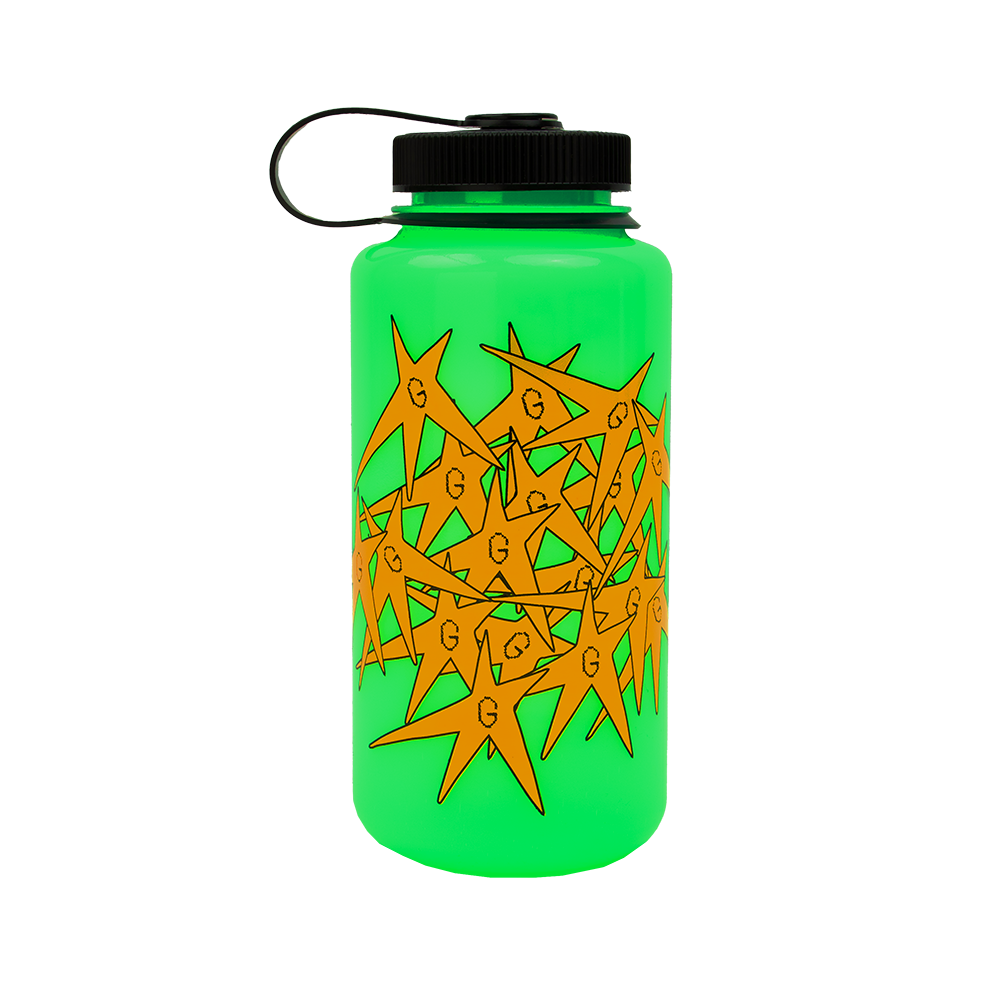 Glow Green Star Splatter Water Bottle